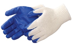 Cotton String Knit Gloves w/ Dipped Blue Latex Grip - Men's